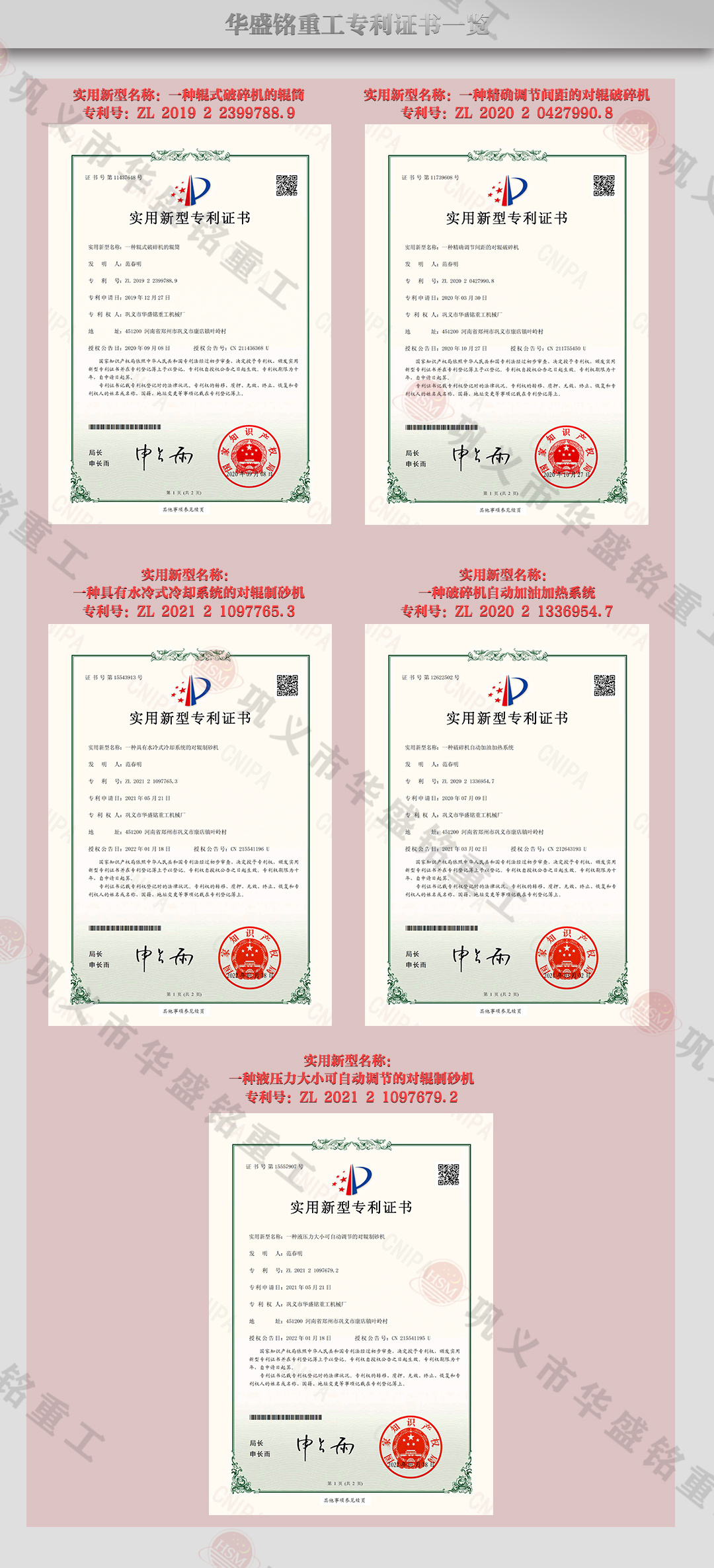 華盛銘對(duì)輥制砂機(jī)專利